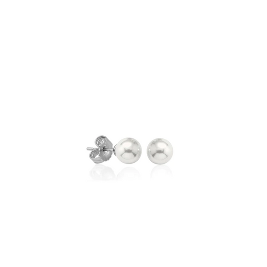 Stud earrings in silver rhodium-plated, 7mm round white pearls Ref :3230120007011