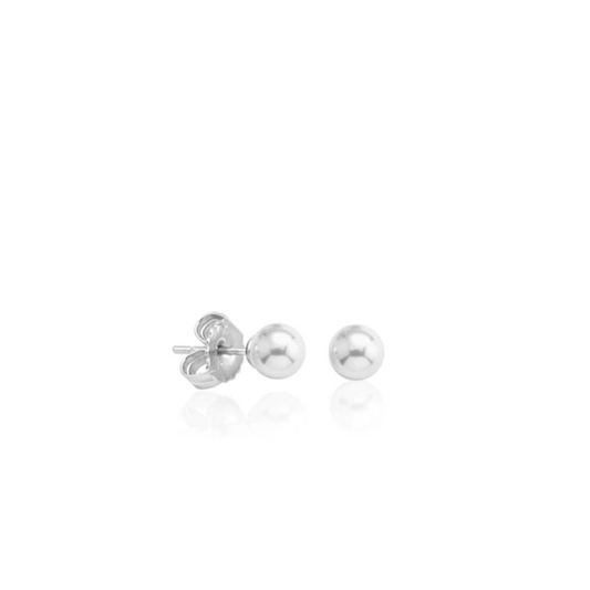 Stud earrings in silver rhodium-plated, 8mm round white pearls Ref :3240120007011