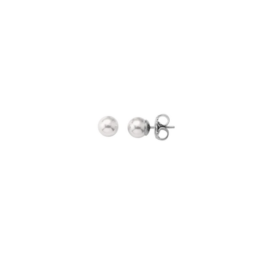 Stud earrings in silver rhodium-plated, 9mm round white pearls Ref :3250120007011