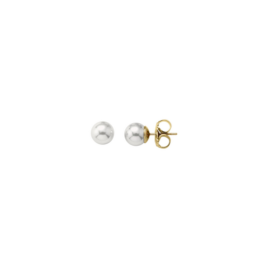 Stud earrings in silver gold-plated, 10mm round white pearls Ref :3260110007011