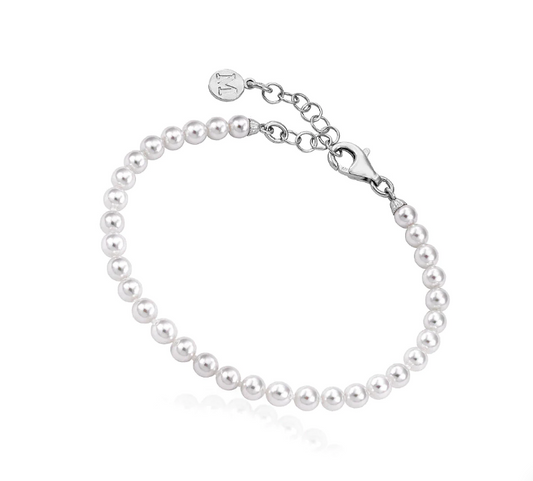 Bracelet 16/19cm ling in silver rhodium-plated, round white pearls 4mm Ref :42530125500101