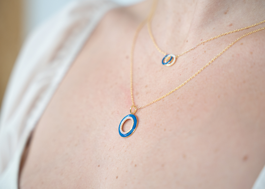 SMALTO - Silver 925 Gold Plated and Blue Enamel Intertwined Necklace