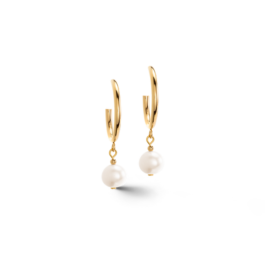 Earrings Creole Freshwater Pearls & Chunky Chain Navette Multiwear white-gold Ref :1110-21-1416