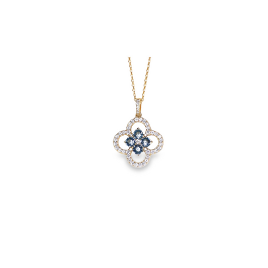 Fortuna Yellow Gold Plated Clover Necklace with Aqua Crystals