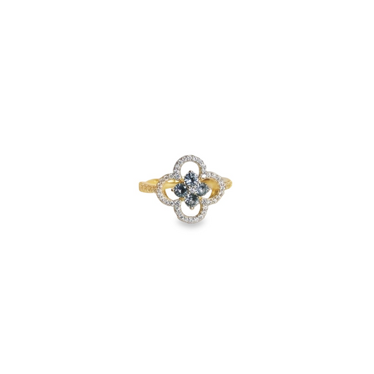 Fortuna Yellow Gold Plated Ring with Aqua Crystals