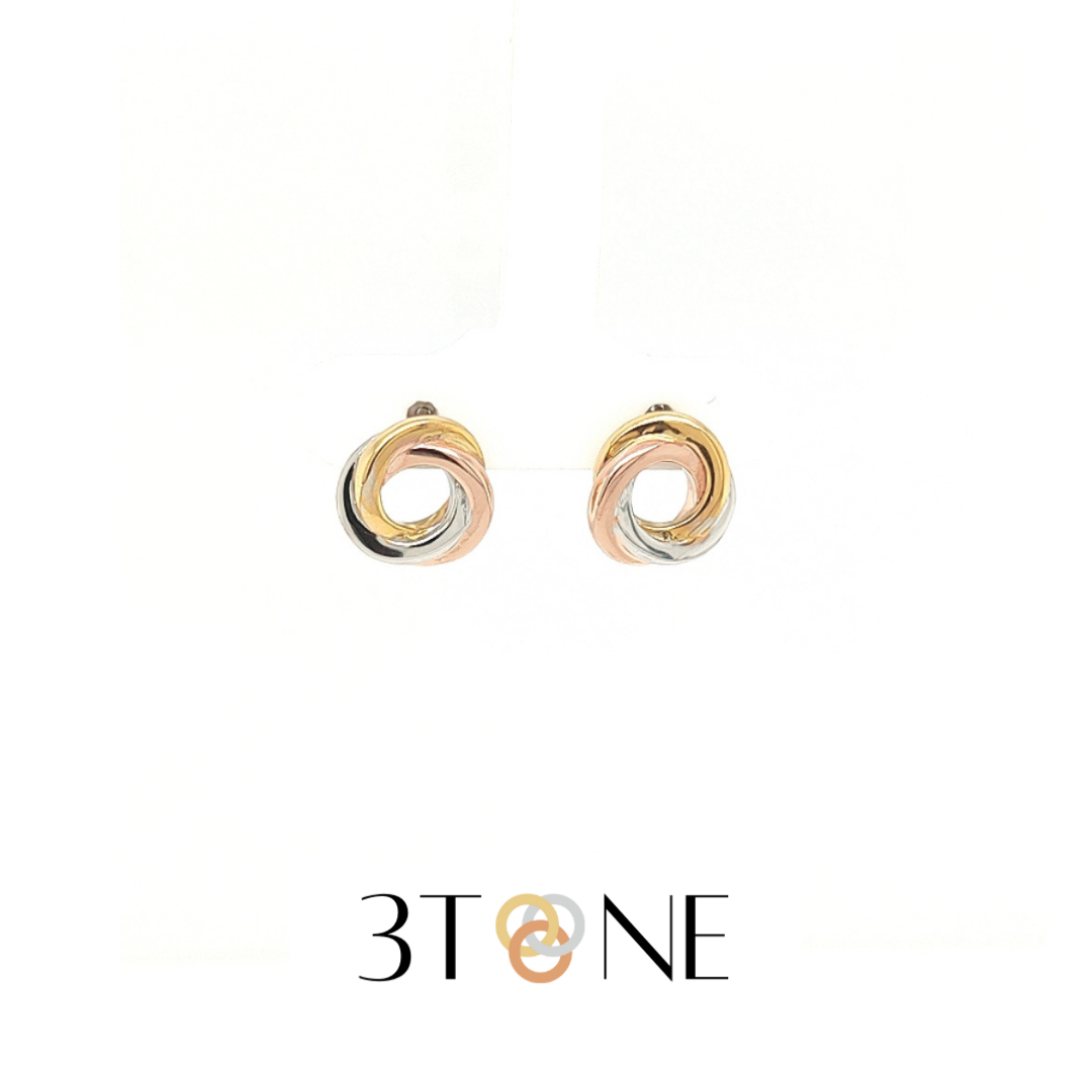 3Tone Collection by Sterling Jewellers Malta Ring Sphere Intertwining Circles Loops Earrings in Rose Gold, Yellow Gold and Silver 925
