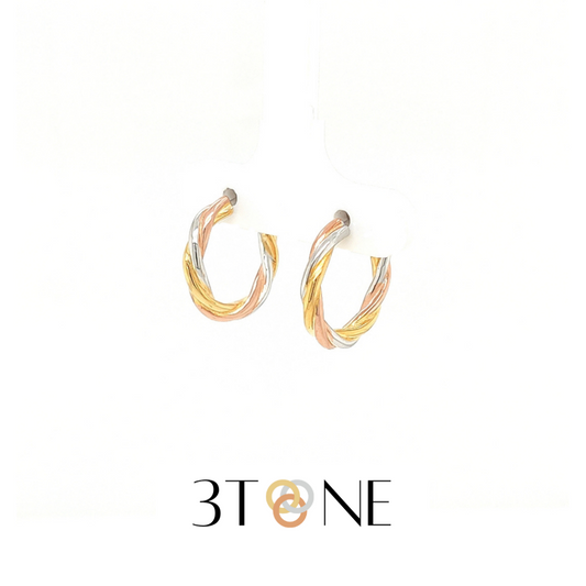 3Tone Collection by Sterling Jewellers Malta Ring Sphere Intertwining Circles Loops Earrings in Rose Gold, Yellow Gold and Silver 925