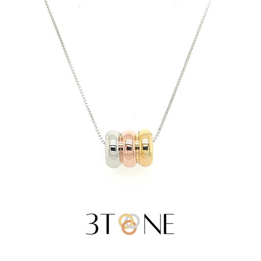 3Tone Collection by Sterling Jewellers Malta Fine Box Chain with Ring Sphere Intertwining Circles Loops Pendant in Rose Gold, Yellow Gold and Silver 925