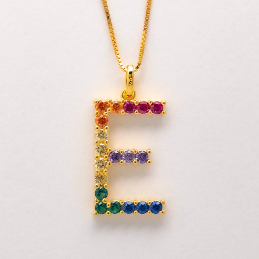 Silver 925 Rainbow Initial Necklace - E
