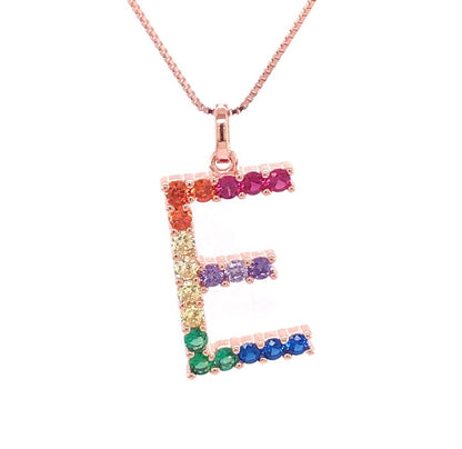 Silver 925 Rainbow Initial Necklace - E