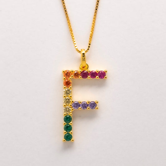 Silver 925 Rainbow Initial Necklace - F