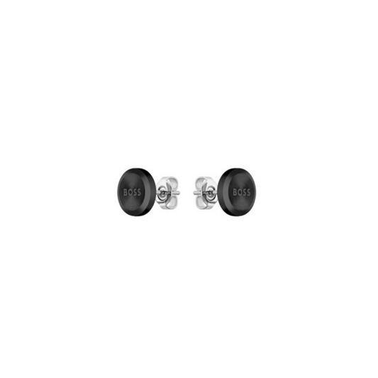 Hugo Boss Rounded Black Stud Earrings Ref :1580476