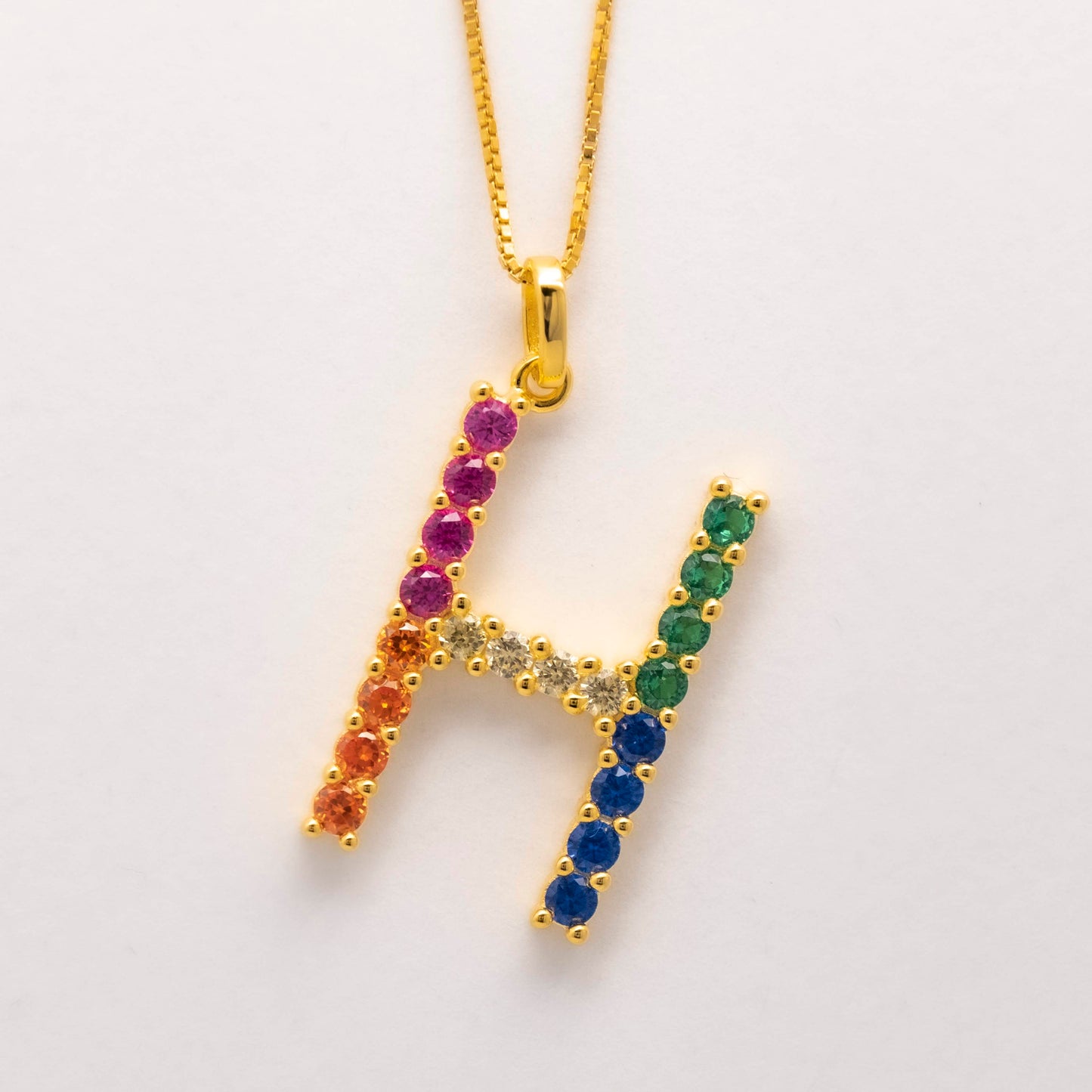 Silver 925 Rainbow Initial Necklace - H