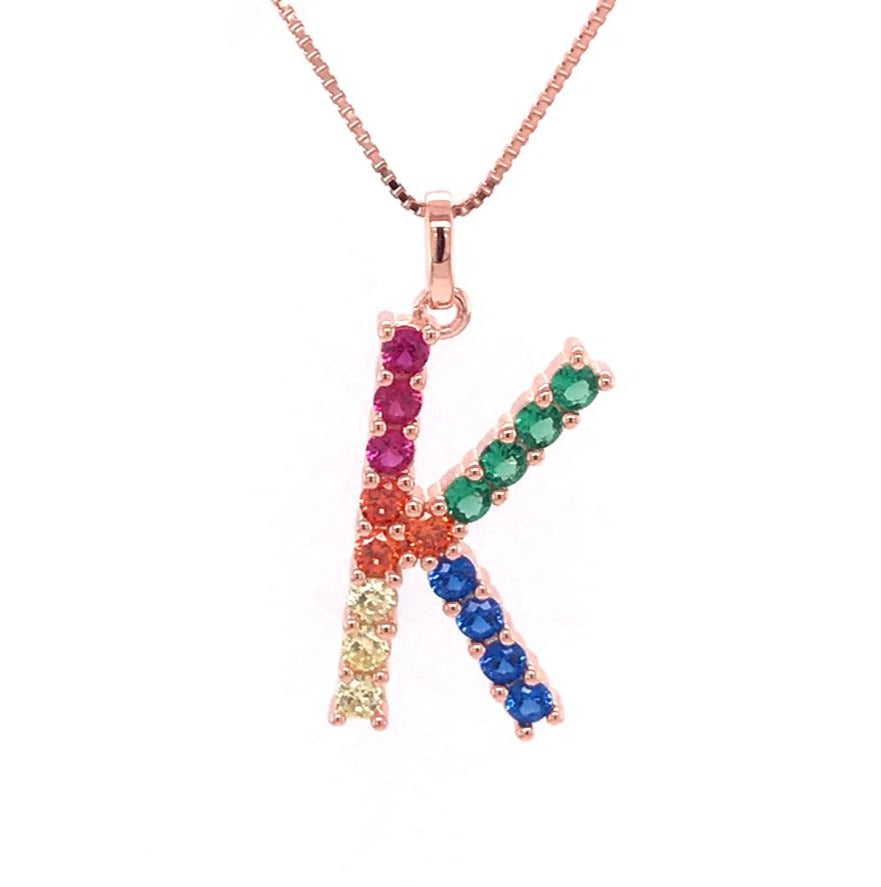 Silver 925 Rainbow Initial Necklace - K
