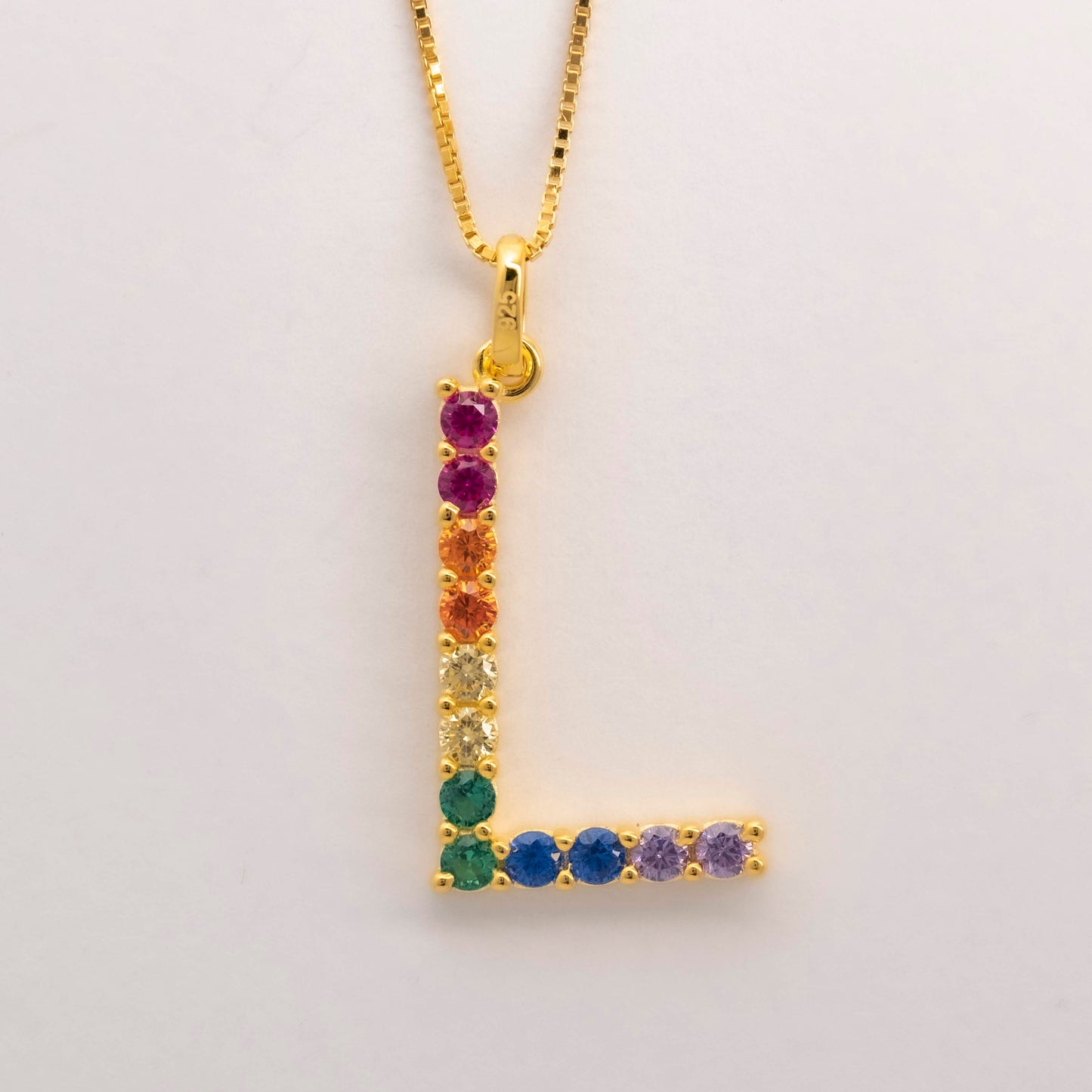 Silver 925 Rainbow Initial Necklace - L