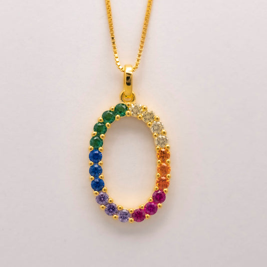 Silver 925 Rainbow Initial Necklace - O