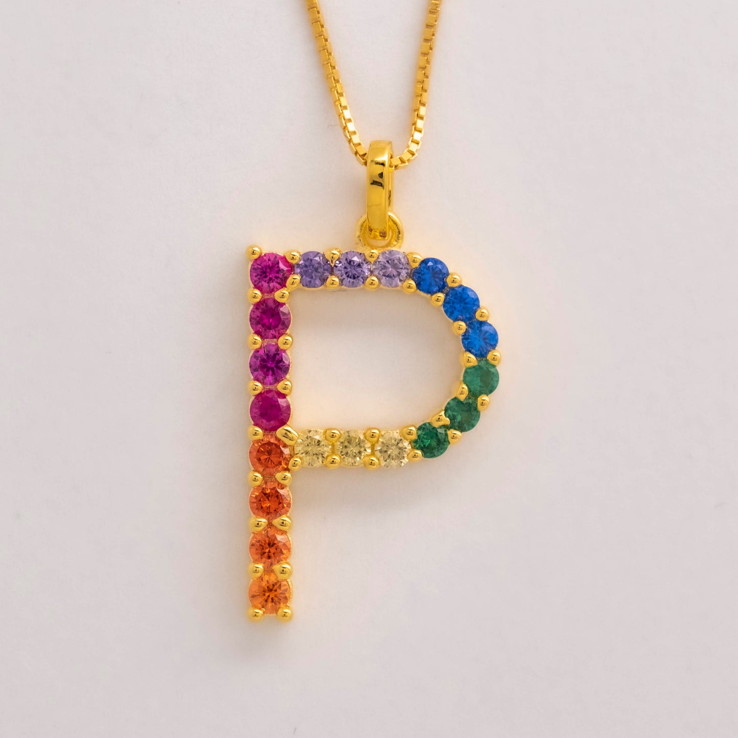 Silver 925 Rainbow Initial Necklace - P