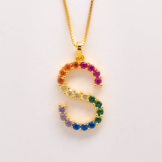 Silver 925 Rainbow Initial Necklace - S