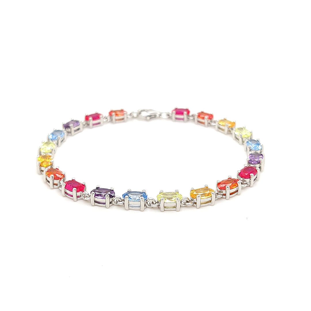 Sterling Jewellers' Ovale Multi in Silver Tennis Bracelet in Rhodium Plating with Multicolour Rainbow Stones from the new Ovale Collection
