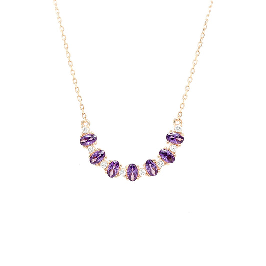 Sterling Jewellers' Ovale Viola Mezzaluna Crescent Necklace in Rose Gold Plating with Violet and White Stones Zircon 