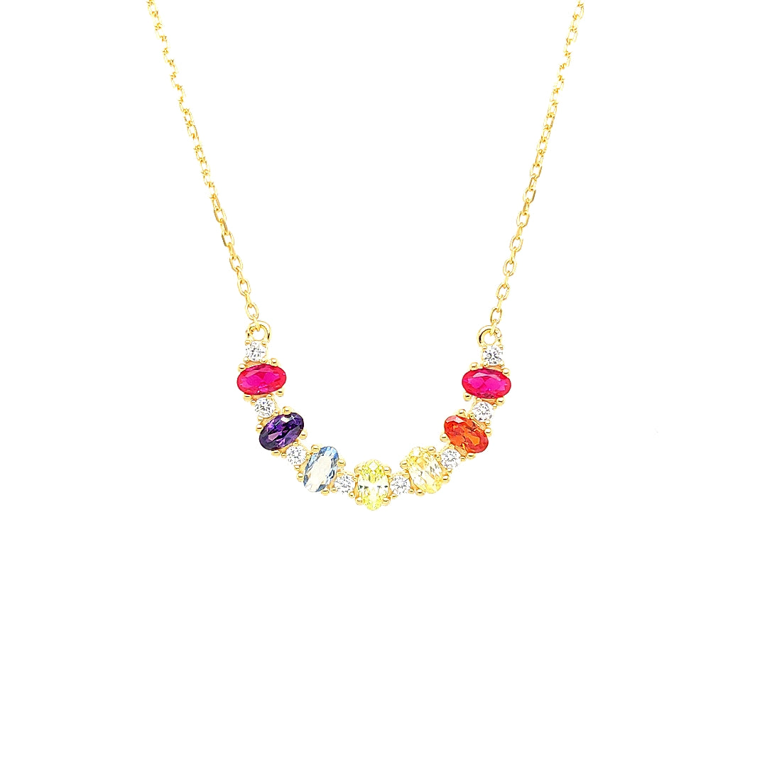 Sterling Jewellers' Ovale Multi Mezzaluna Crescent Necklace in Yellow Gold Plating with Multicolour Rainbow Stones from the new Ovale Collection