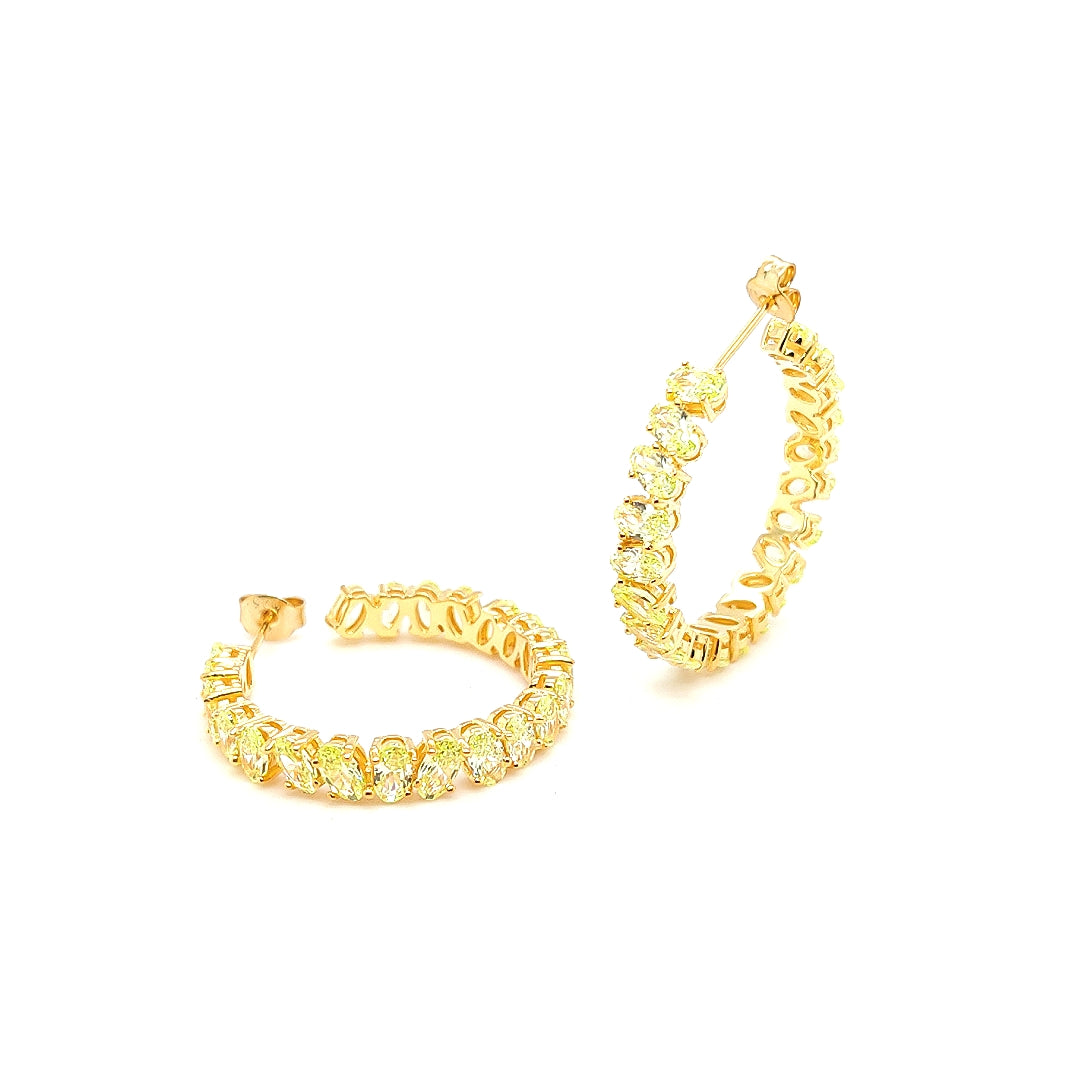 Sterling Jewellers' Ovale Verde Large Hoop Earrings in Yellow Gold Plating with Apple Green Stones from the new Ovale Collection