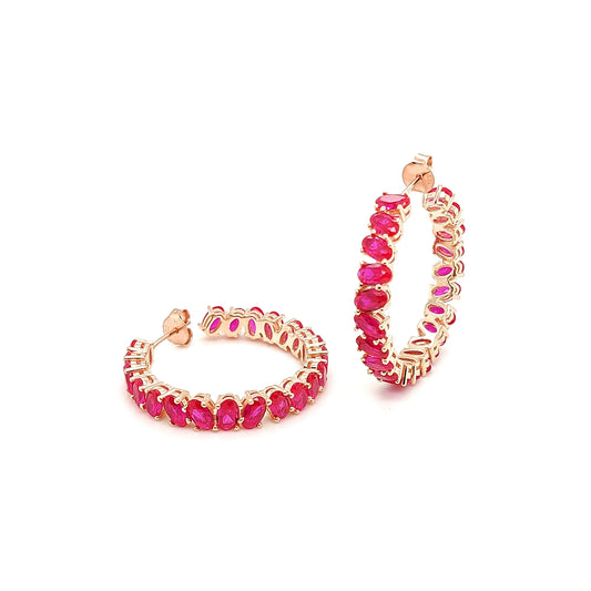 Sterling Jewellers' Ovale Rosa Hoop Earrings with pin in Rose Gold Plating with Pink Stones from the new Ovale Collection