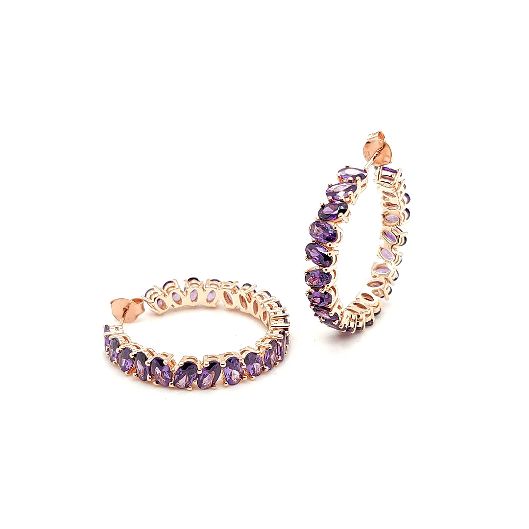 Sterling Jewellers' Ovale Viola Hoop Earrings with violet stones in rose gold plating from the ovale collection
