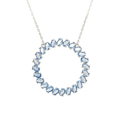 Sterling Jewellers' Ovale Acqua Sole Sun Round Necklace in Rhodium Plating with Aqua Blue Stones from the new Ovale Collection