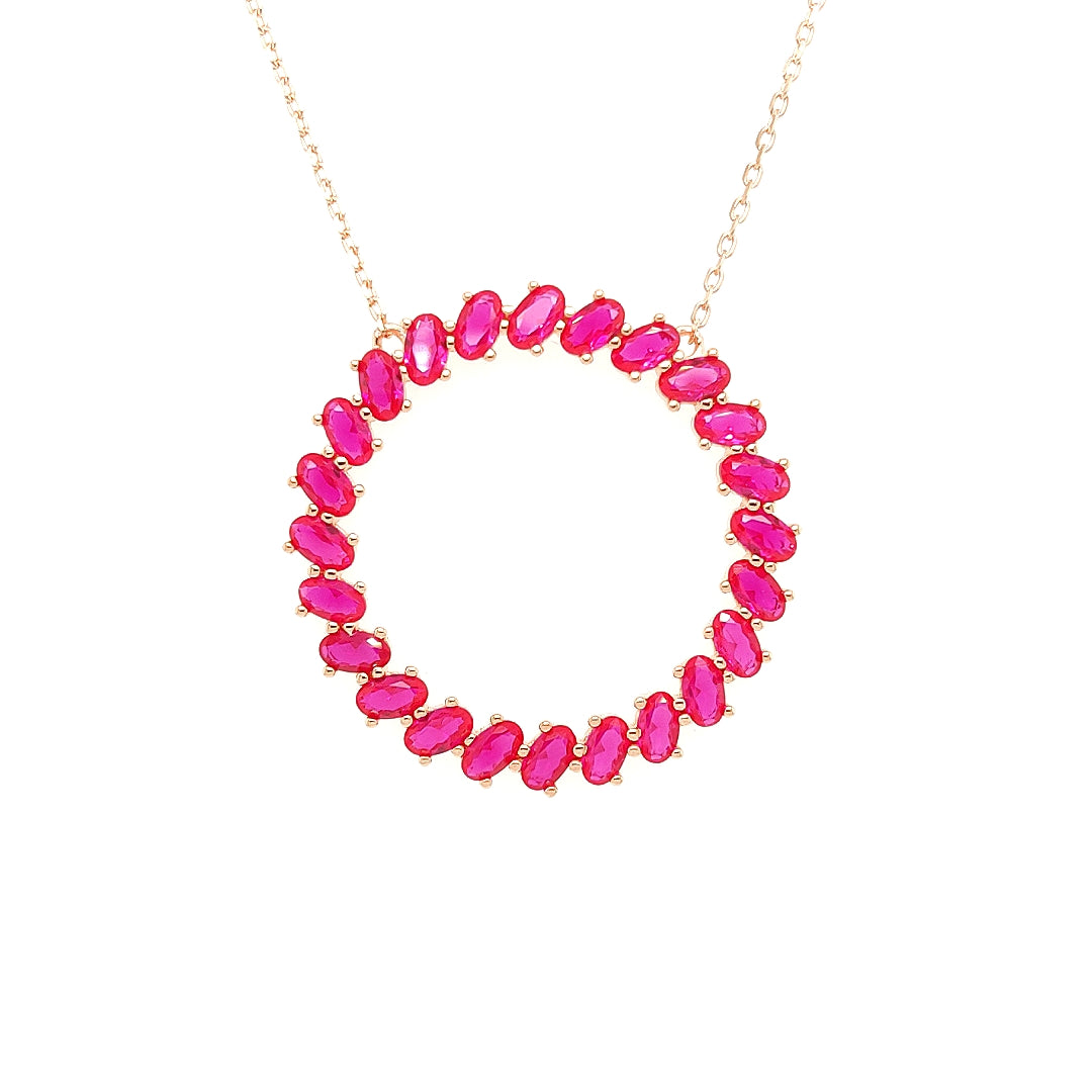 Sterling Jewellers' Ovale Rosa Sole Round Necklace in Rose Gold Plating with Pink Stones from the new Ovale Collection