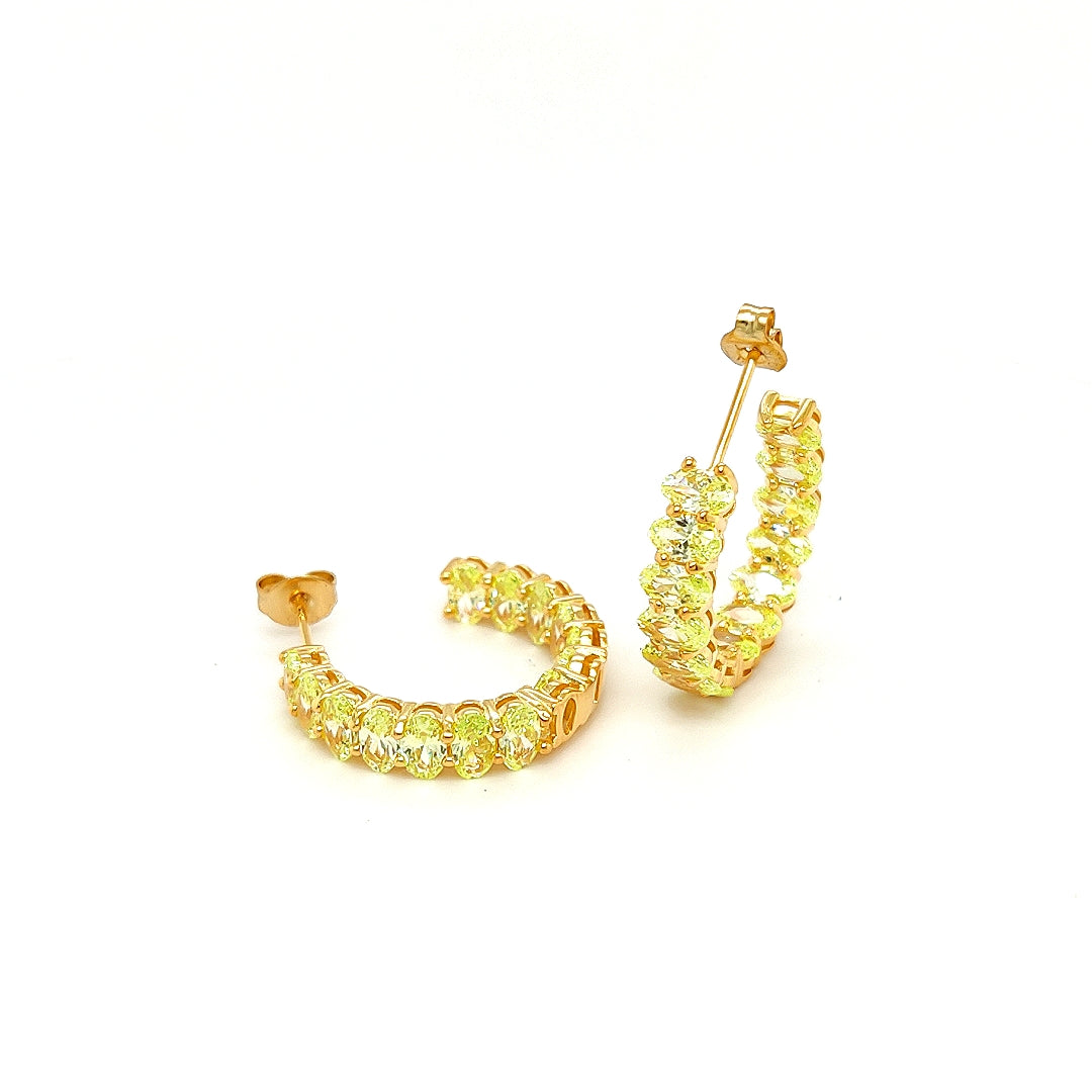 Sterling Jewellers' Ovale Verde Small Hoop Earrings in Yellow Gold Plating with Apple Green Stones from the new Ovale Collection