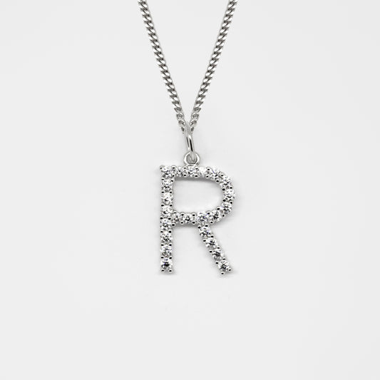 Silver 925 Initial Necklace - R