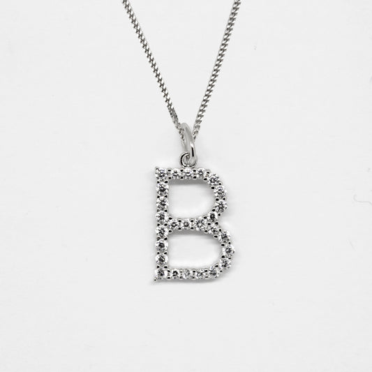 Silver 925 Initial Necklace - B