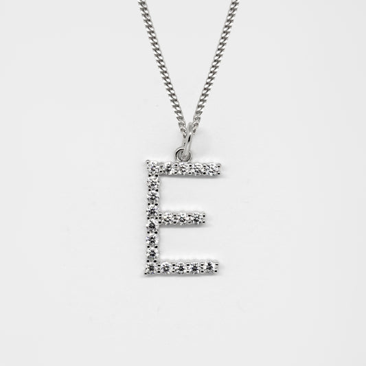 Silver 925 Initial Necklace - E
