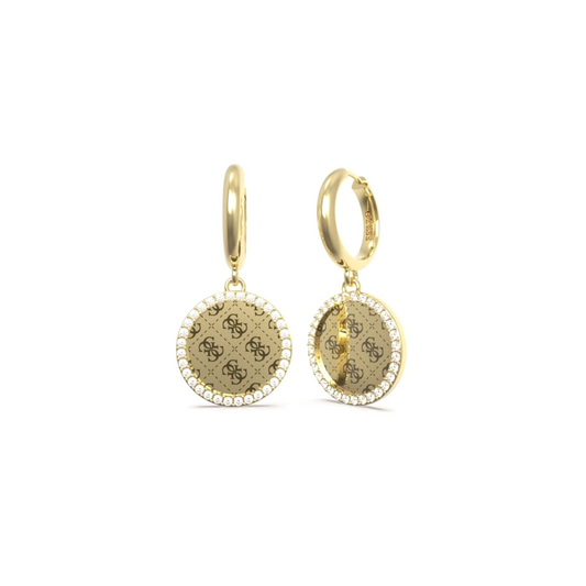 Ladies Guess Round Harmony Huggies Coin & Crystal Earrings UBE01158YG