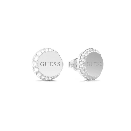 Guess Moon Phase Silver Tone Crystal Stud Earrings UBE01195RH