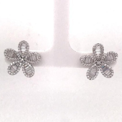 Silver flower stud earrings (SET85843EW-B)