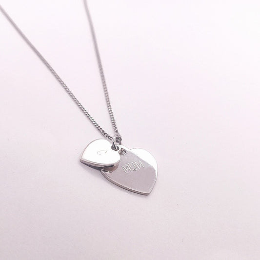 Silver 925 Ref :2 Hearts Pendants with chain including engraving