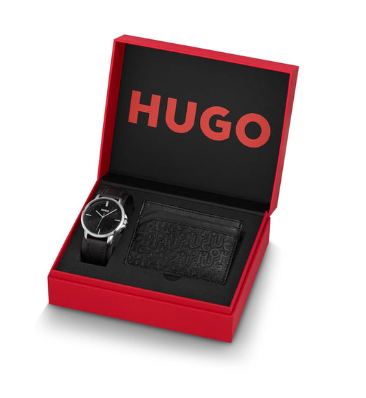 Hugo Leather Strap Watch with Leather Card Holder Bundle Ref :1570137