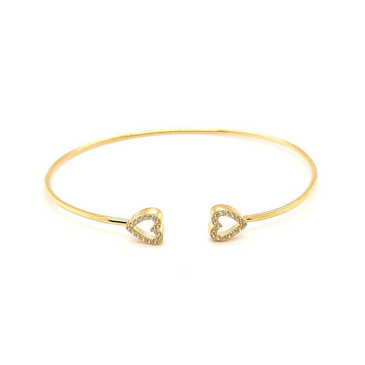 Silver 925 Hearts Bangle in Yellow Gold Plating SVB0279Y